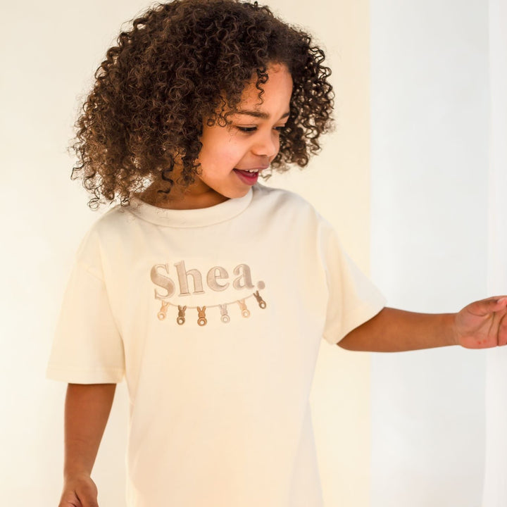 Bunny Garland Vanilla Name Tshirt - Embroidered