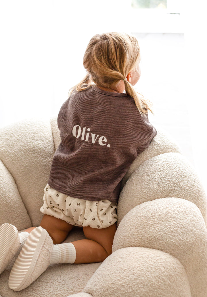 Brown Soft Name Cardigan - Embroidered