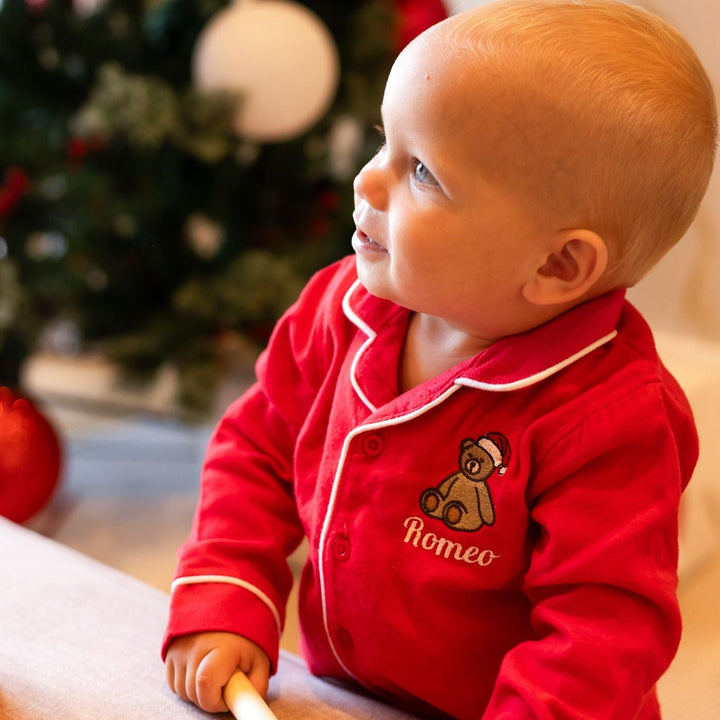 Christmas Bear Name Button up Set - Embroidered