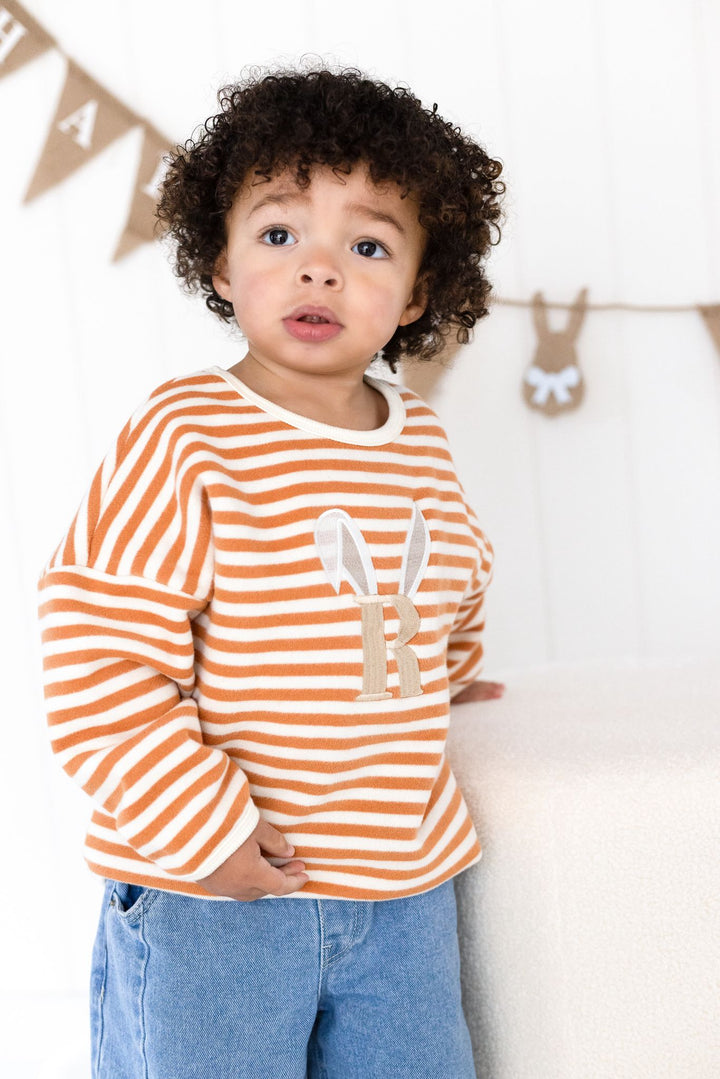 Bunny Stripe Fleece Oversized Sweatshirt - Embroidered
