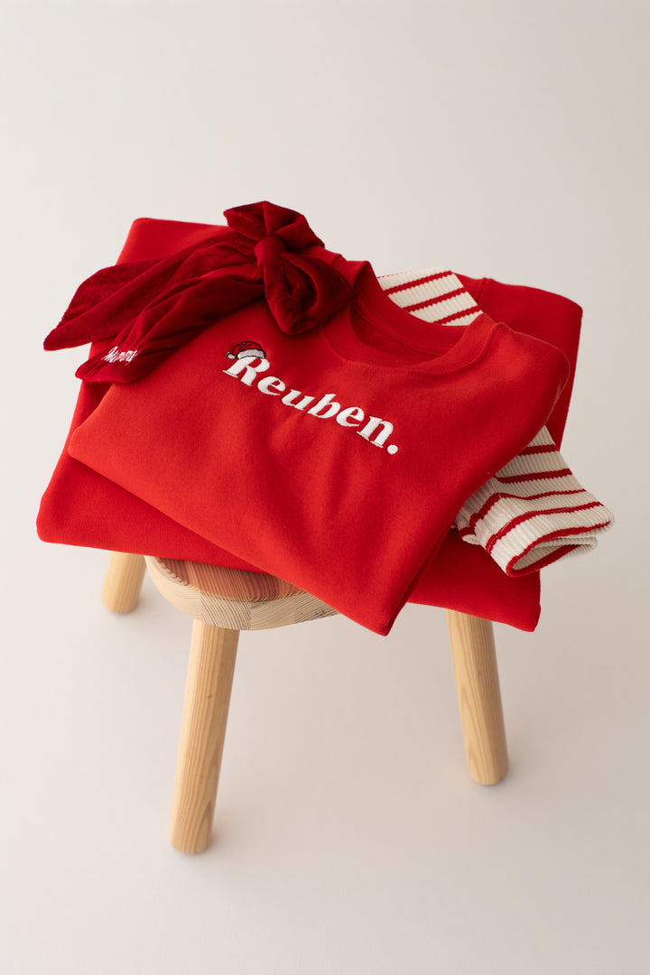 Red Name Santa Classic Sweatshirt - Embroidered