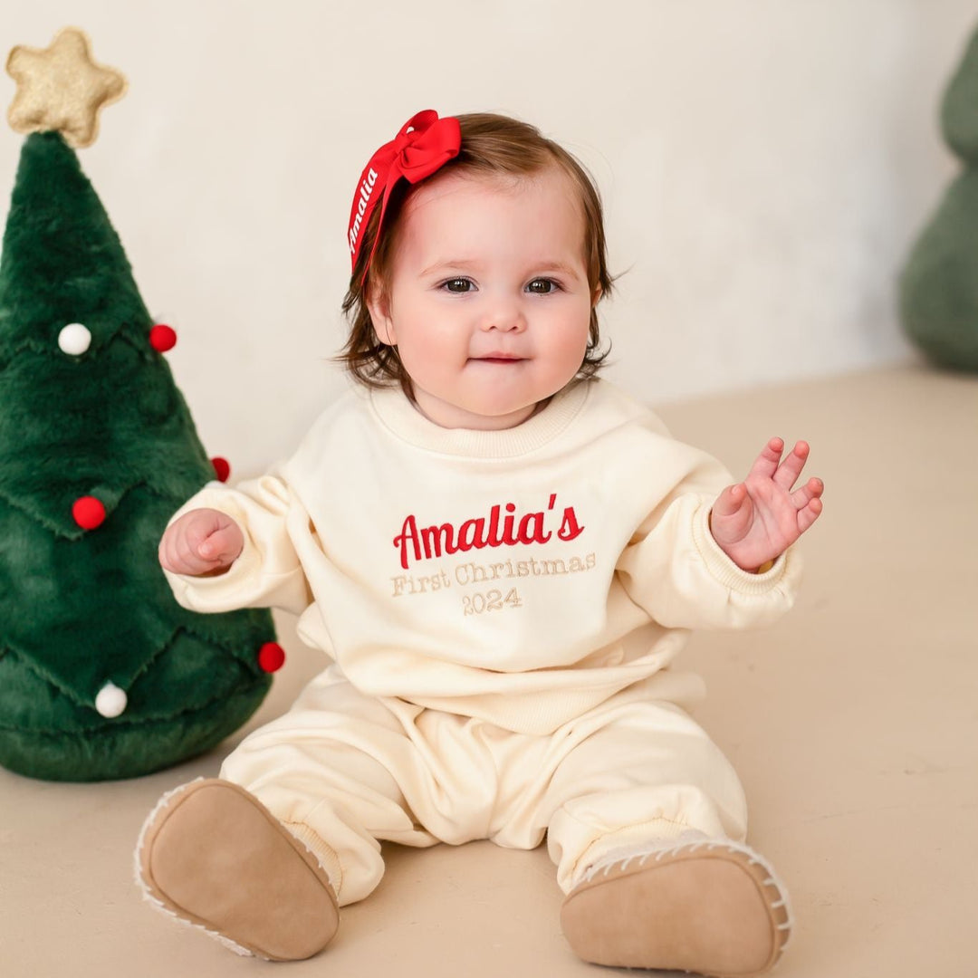 First Christmas Personalised Cream Tracksuit - Embroidered