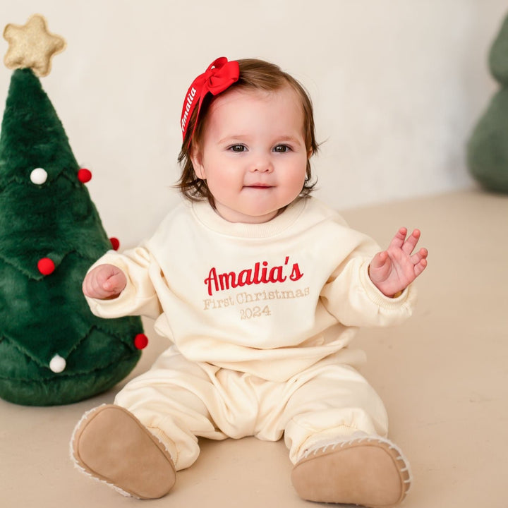 First Christmas Personalised Cream Tracksuit - Embroidered