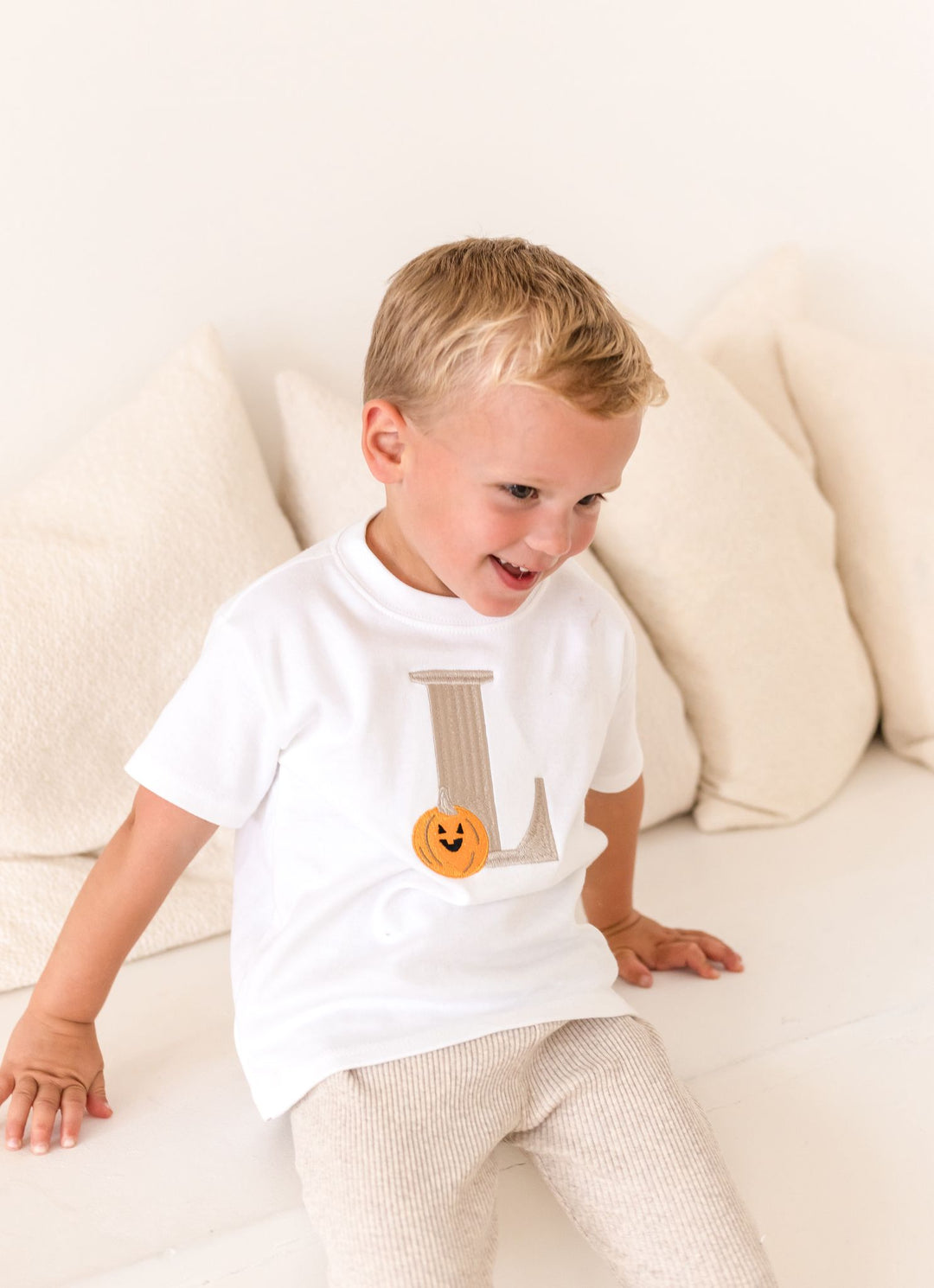 Pumpkin Initial Tshirt - Embroidered Classic