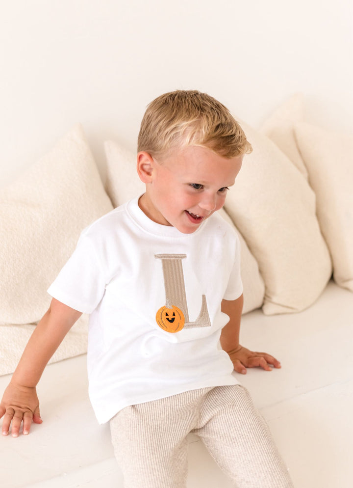 Pumpkin Initial Tshirt - Embroidered Classic
