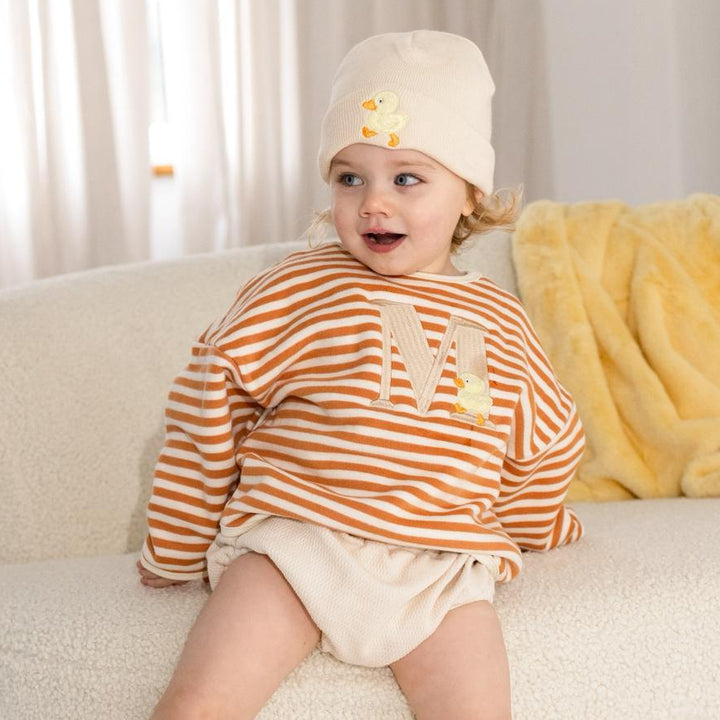 Duck Stripe Fleece Oversized Sweatshirt - Embroidered