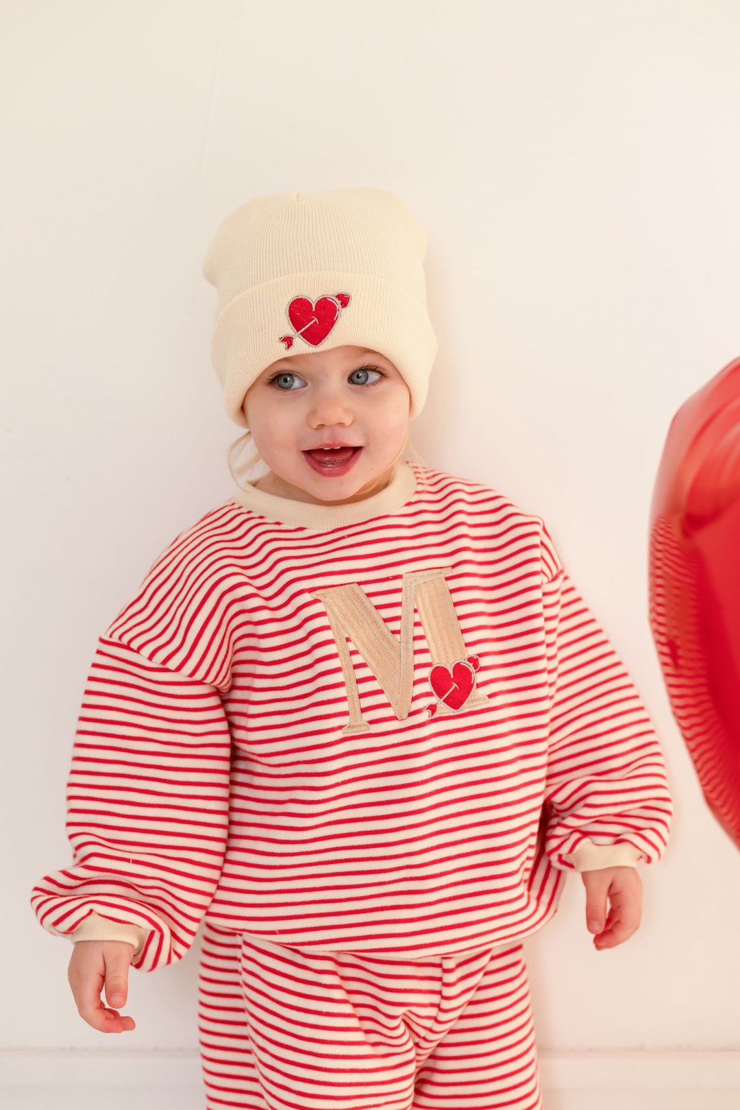 Oversized Heart Stripe Fleece Tracksuit - Embroidered