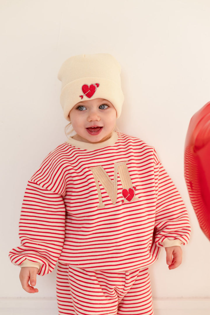 Oversized Heart Stripe Fleece Tracksuit - Embroidered