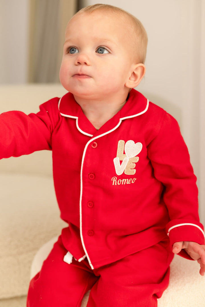 Valentines Name Button up Set - Embroidered