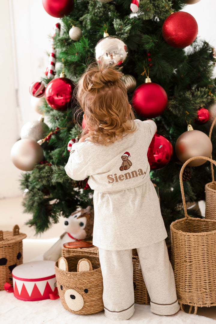 Oatmilk Dressing gown - Bear Santas Hat embroidery