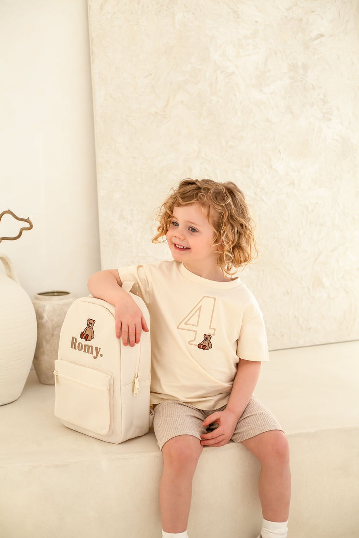 Bear Birthday Vanilla Tshirt - Embroidered