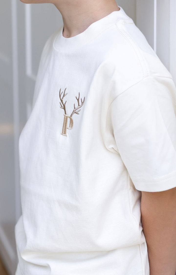 Child Matching Antler Vanilla Name Tshirt - Embroidered
