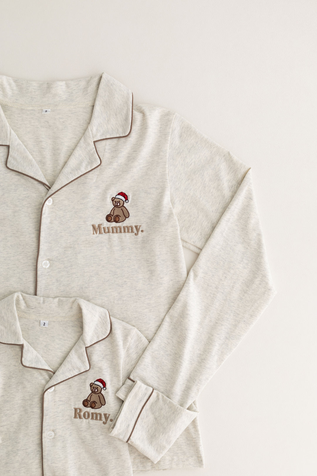 Oatmilk Women's matching PJ set - Bear Santas Hat embroidery