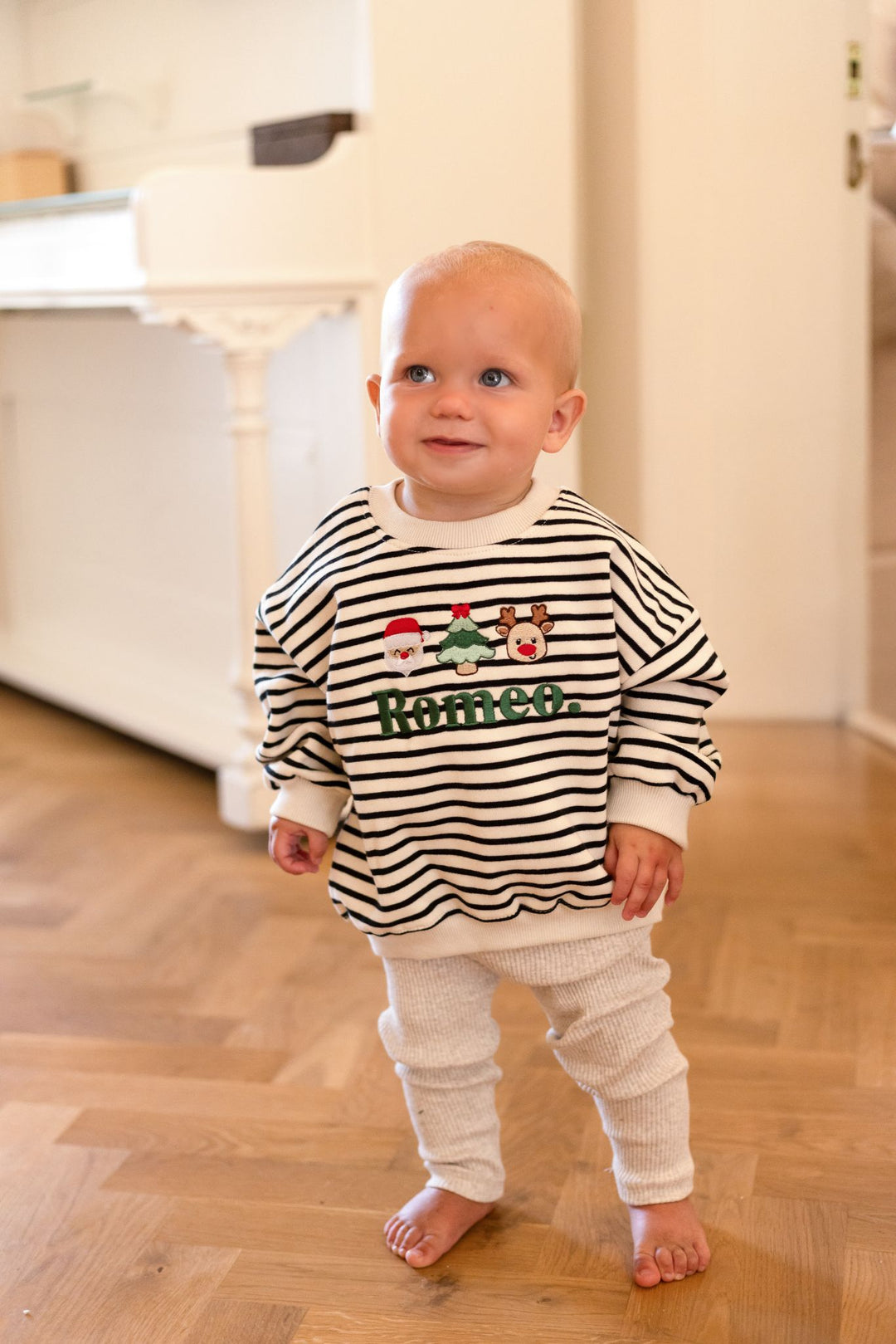 Fleece Stripe Heart TRIO design Sweatshirt - Embroidered