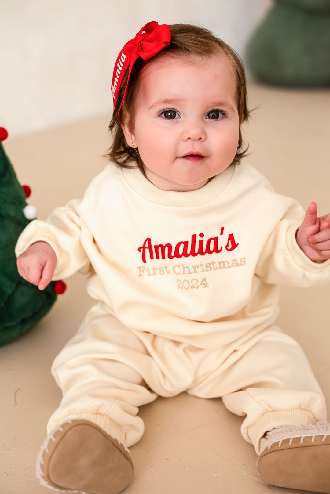 First Christmas Personalised Cream Tracksuit - Embroidered