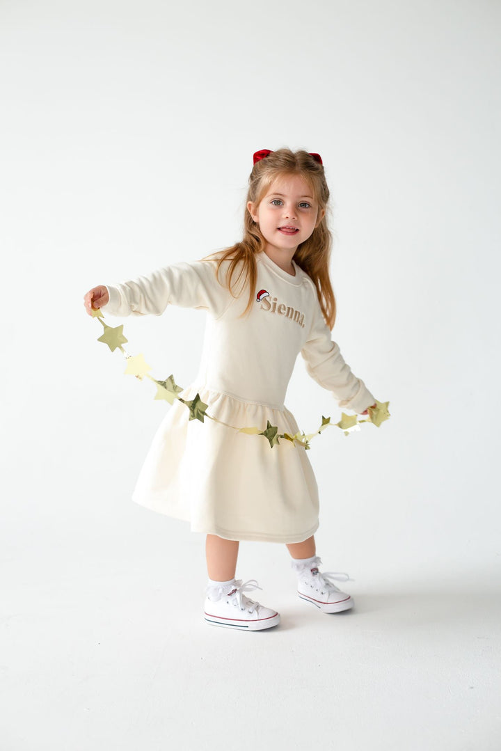 Name Santa Hat Sweatshirt Dress - Embroidered
