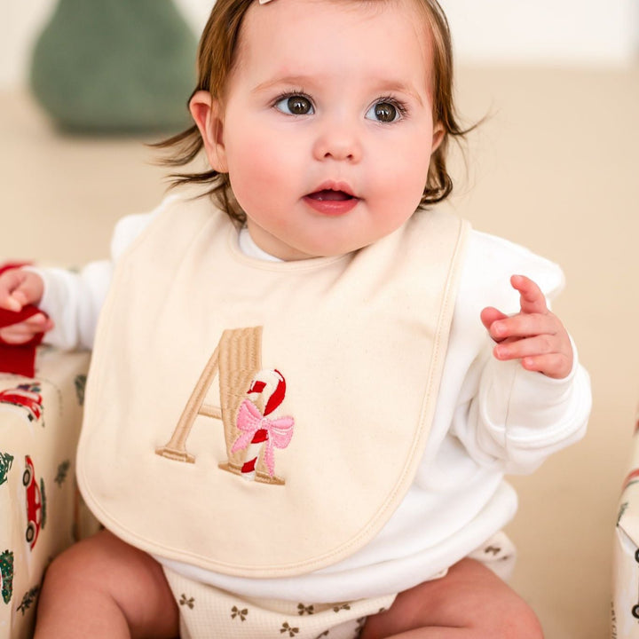 Candy Cane Initial Bib Signature - Embroidered