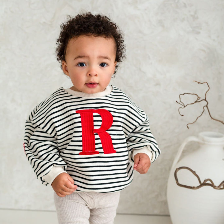 Fleece Stripe Heart Sweatshirt - Embroidered (Initial)