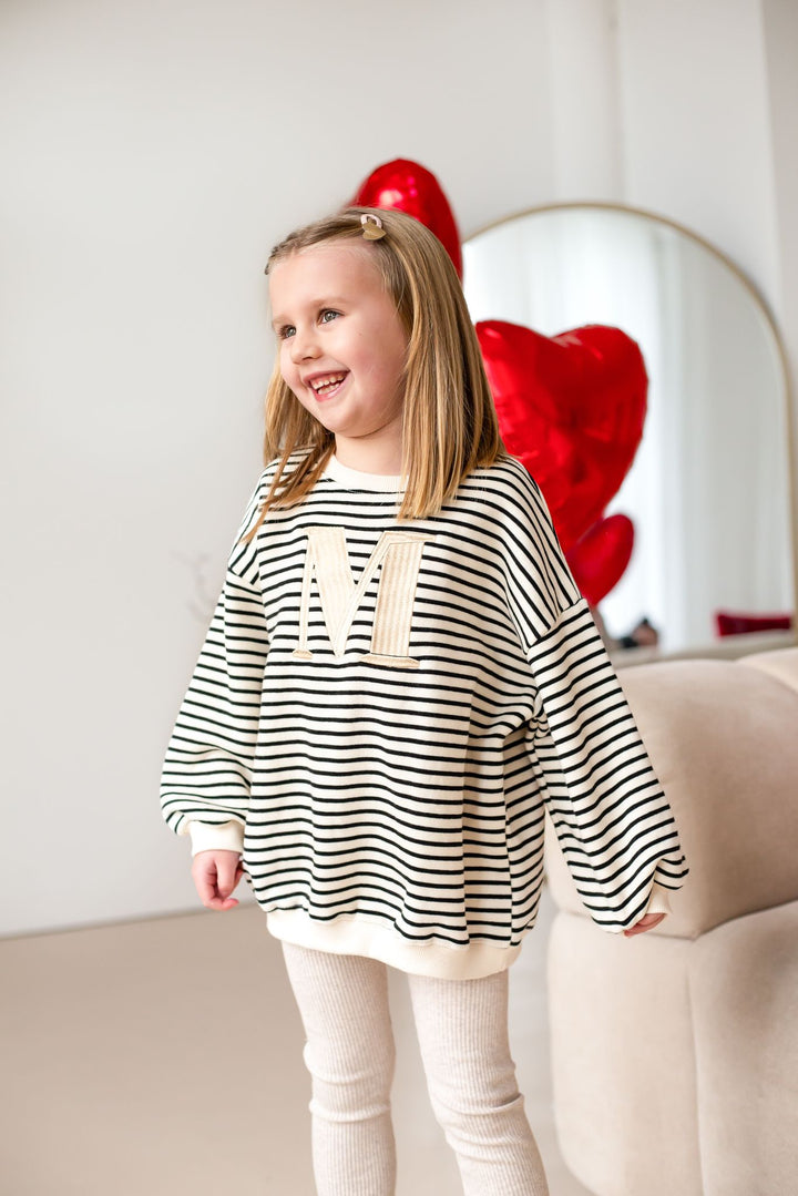 Fleece Stripe Heart Sweatshirt - Embroidered (Initial)
