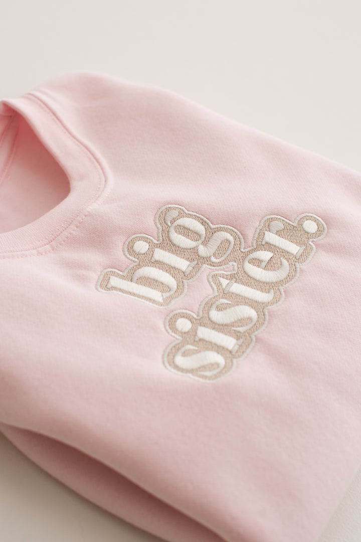 Pastel Pink Sibling Classic Sweatshirt - Bubble Embroidery