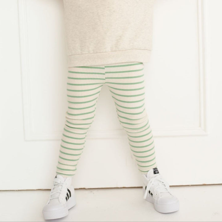 Green striped Ribbed Leggings