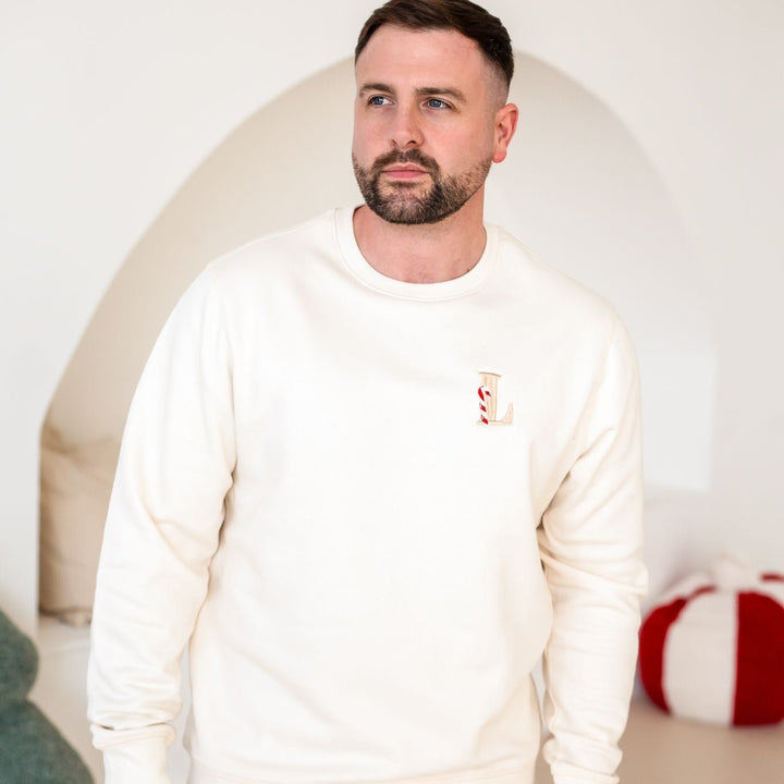 Candy Cane Initial Adult Sweatshirt - Embroidered