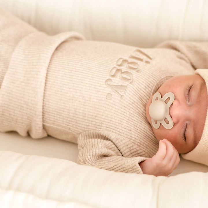 Oatmeal Ribbed Baby Set - Embroidered