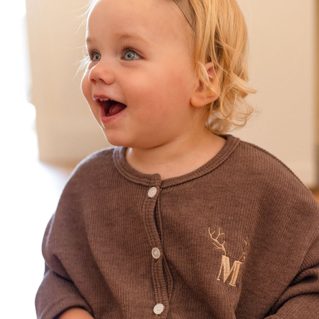 Brown Antler Soft Cardigan - Embroidered
