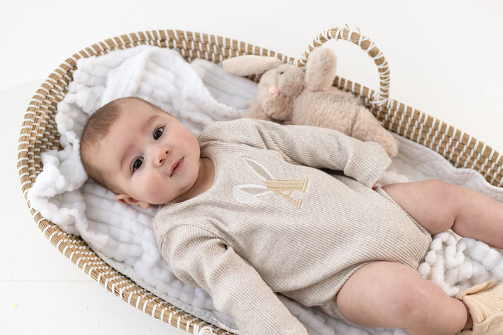 Oatmeal Bunny Name Ribbed BODYSUIT - Embroidered