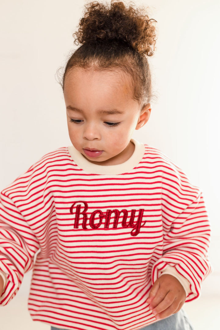 Oversized Valentine Name Stripe SWEATSHIRT - Embroidered