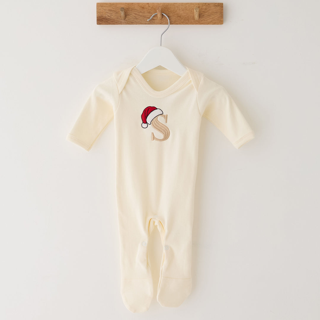 Vanilla Santas Hat Initial Rompersuit - Embroidered