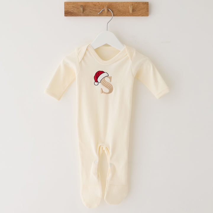 Vanilla Santas Hat Initial Rompersuit - Embroidered