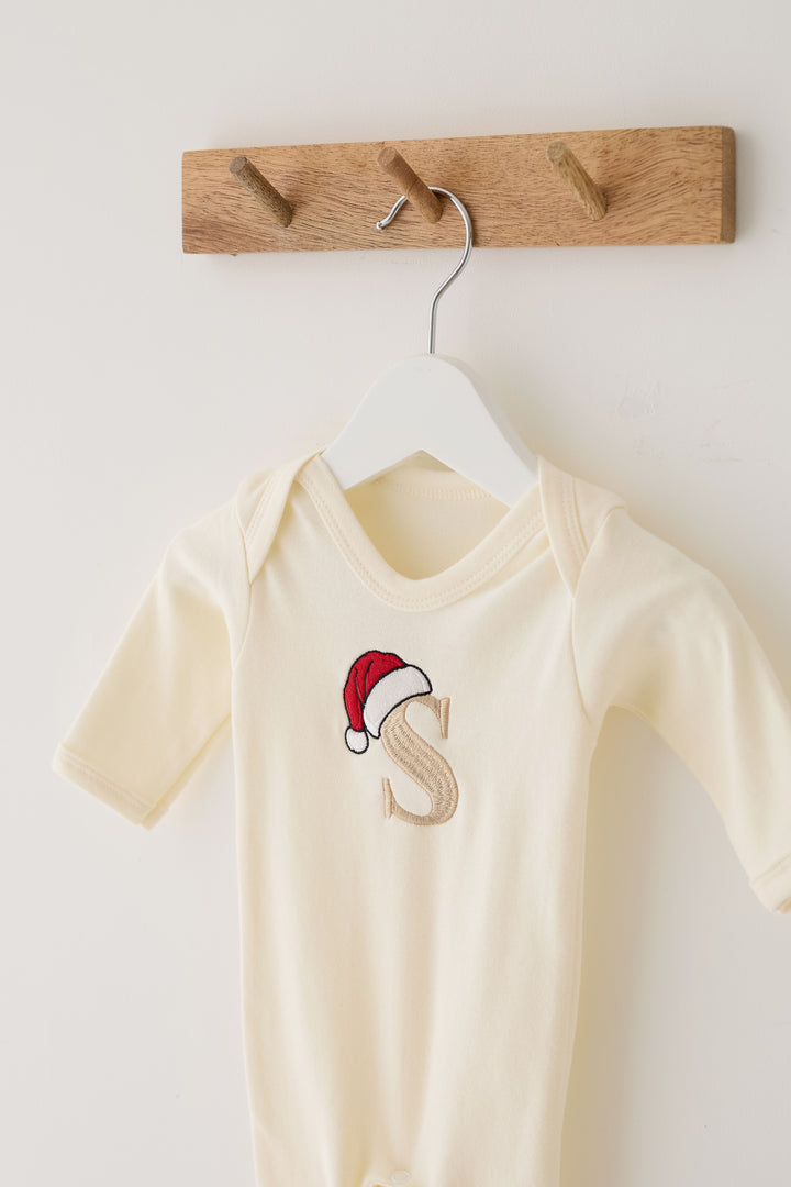 Vanilla Santas Hat Initial Rompersuit - Embroidered