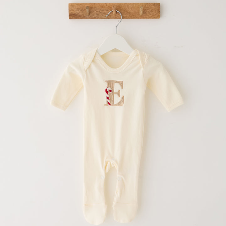 Vanilla Candy Cane Initial Rompersuit - Embroidered