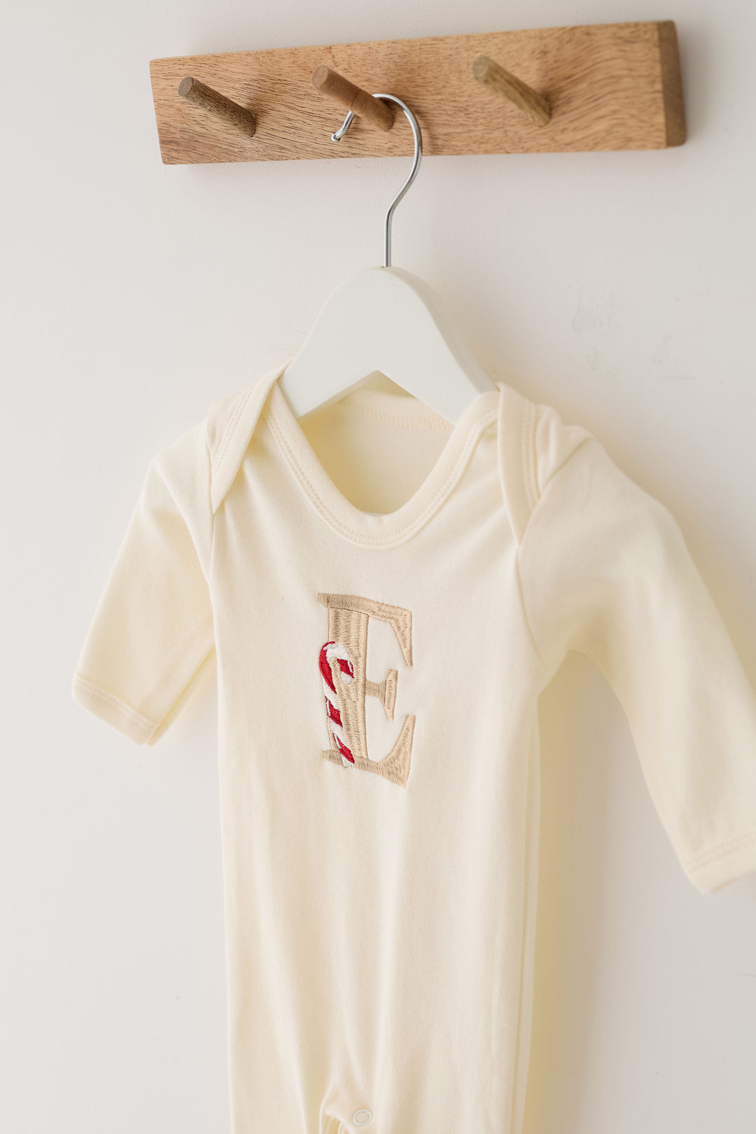 Vanilla Candy Cane Initial Rompersuit - Embroidered