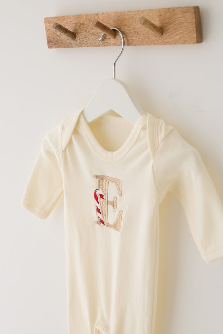 Vanilla Candy Cane Initial Rompersuit - Embroidered
