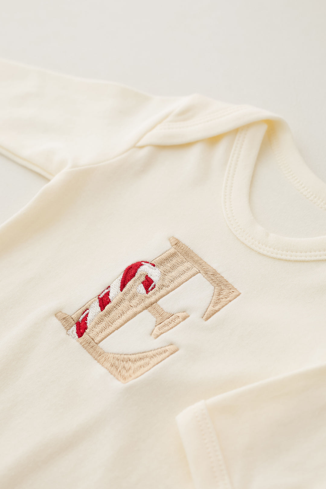 Vanilla Candy Cane Initial Rompersuit - Embroidered