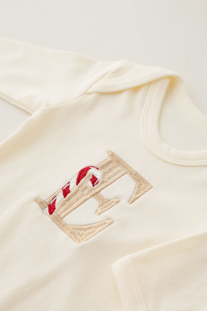 Vanilla Candy Cane Initial Rompersuit - Embroidered