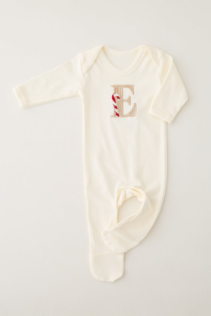 Vanilla Candy Cane Initial Rompersuit - Embroidered