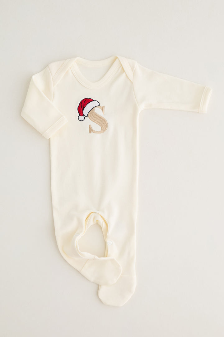Vanilla Santas Hat Initial Rompersuit - Embroidered