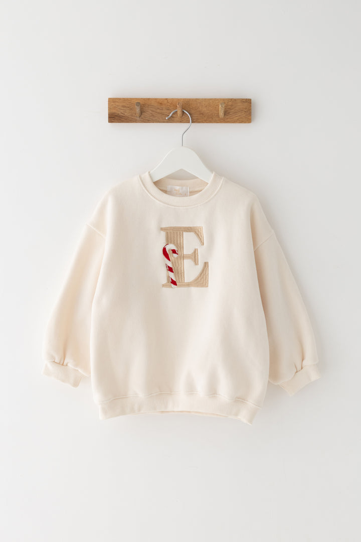 Candy Cane Initial Heart Sleeve Sweatshirt - Embroidered