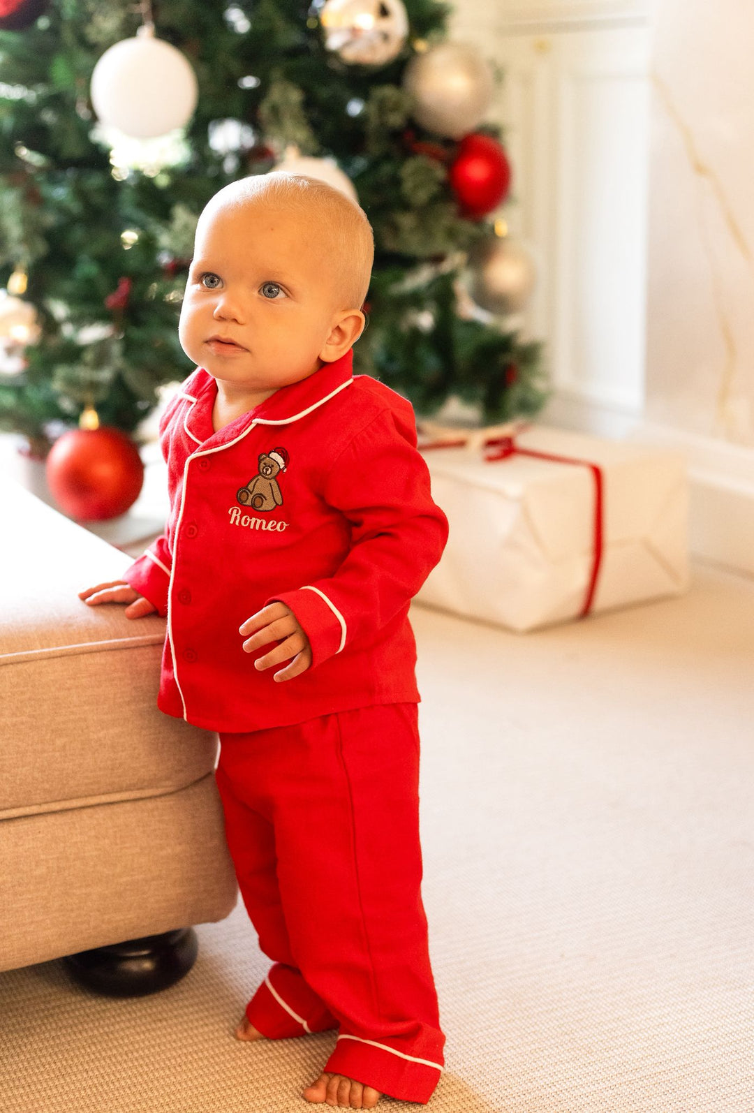 Christmas Bear Name Button up Set - Embroidered