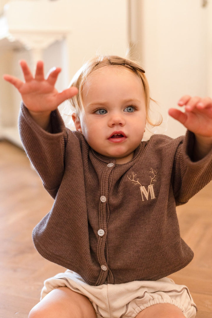 Brown Antler Soft Cardigan - Embroidered