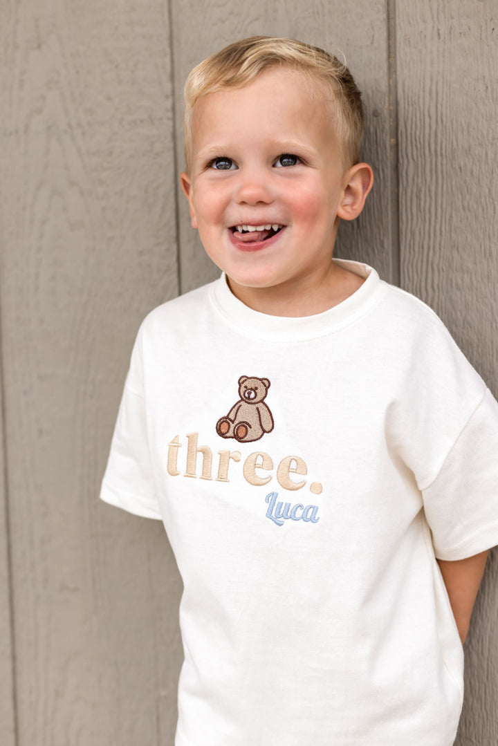 Bear Birthday Name Tshirt - Embroidered