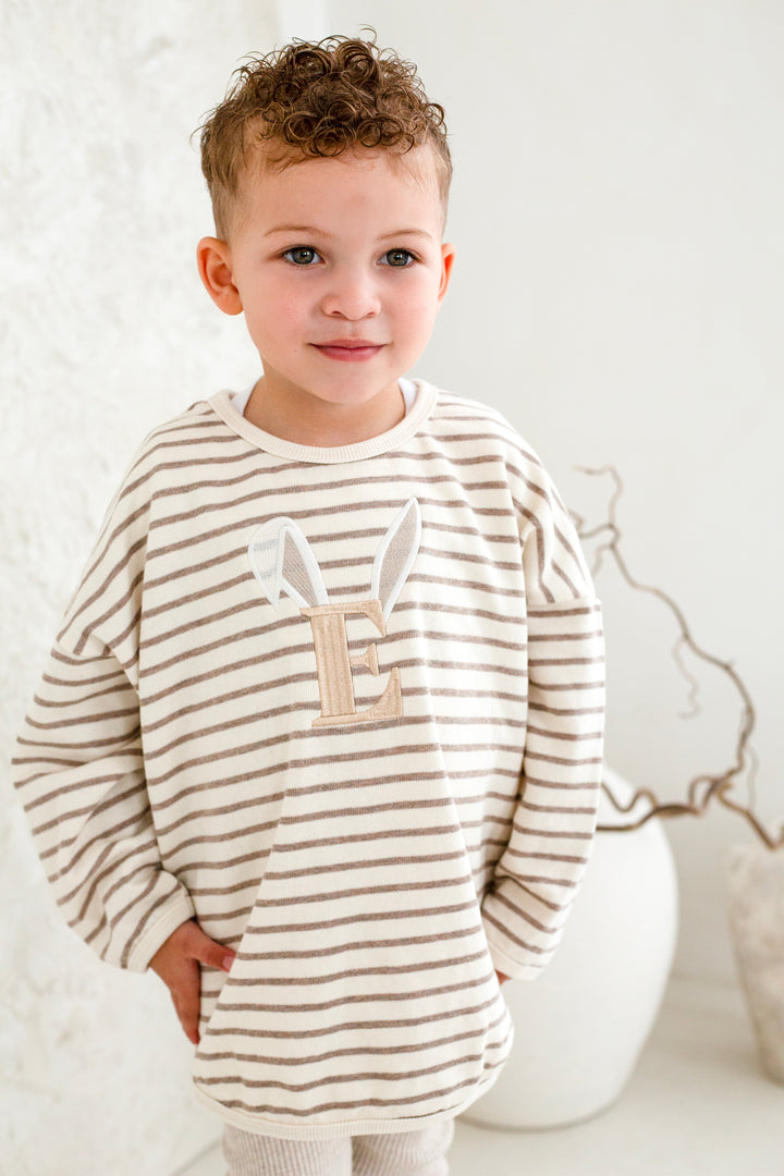 Oversized Bunny Stripe Sweatshirt - Embroidered