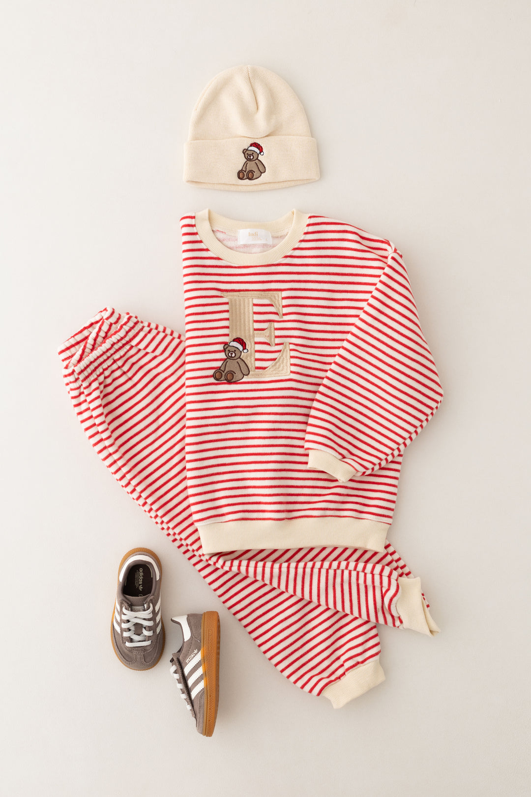 Oversized BEAR Initial Stripe Fleece Tracksuit - Embroidered