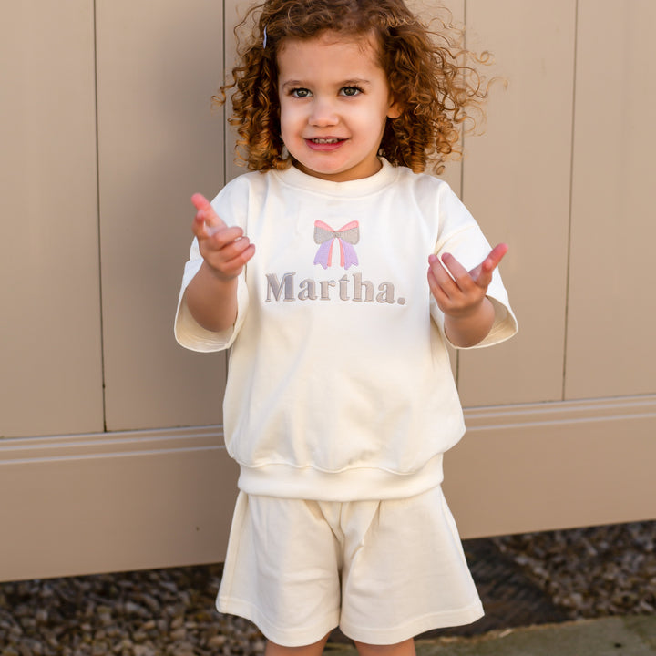 Signature Indi Elle Short Set - Pastel Bow Embroidered