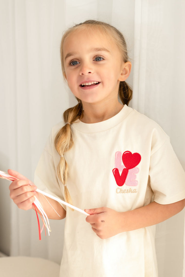 Personalised Childrens Matching Vanilla Love Tshirt - Embroidered