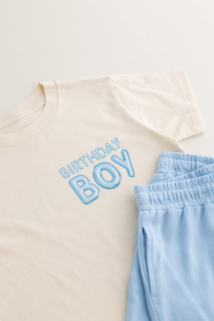 Balloon Birthday SHORT SET Blue & Pink - Print