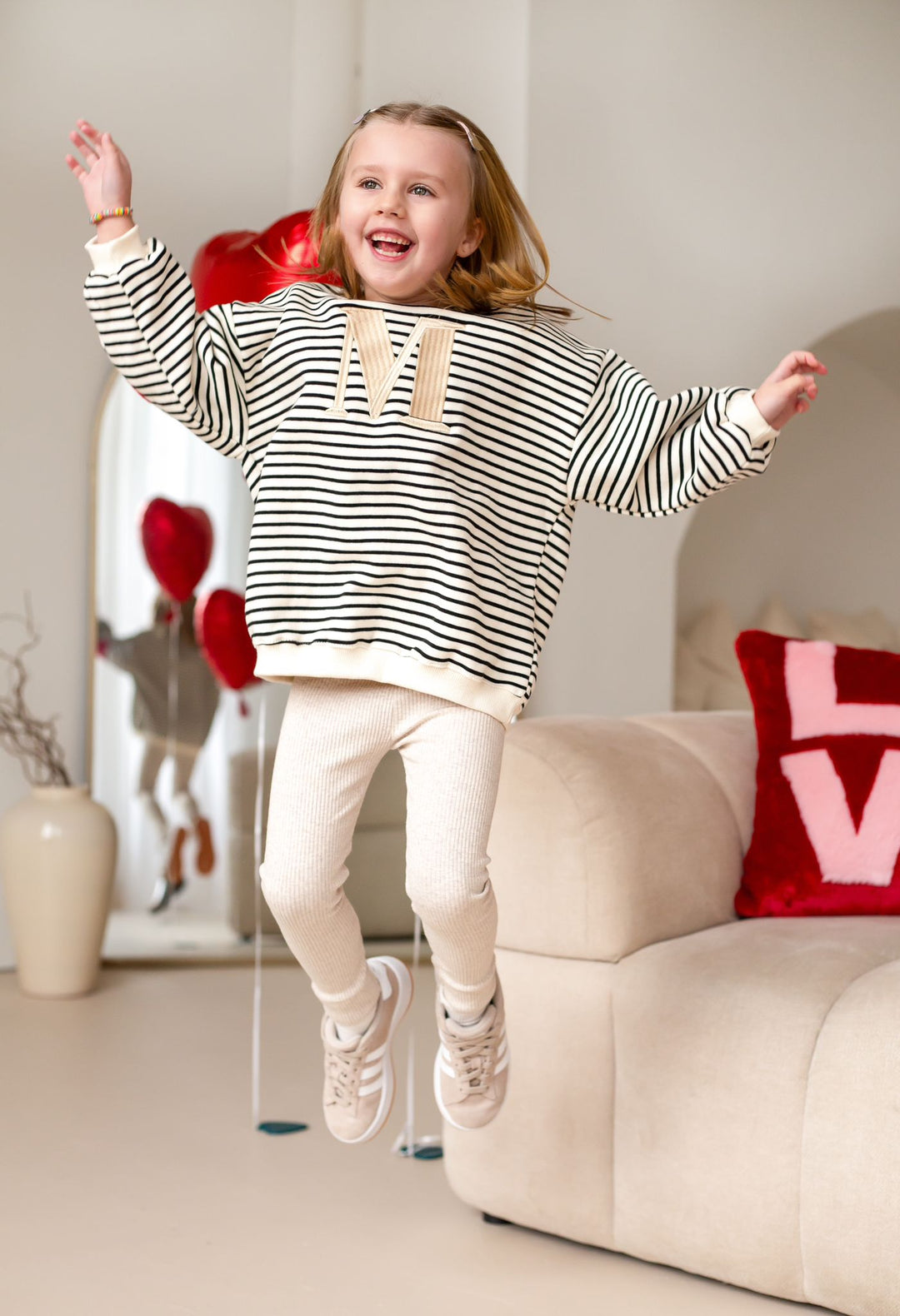 Fleece Stripe Heart Sweatshirt - Embroidered (Initial)